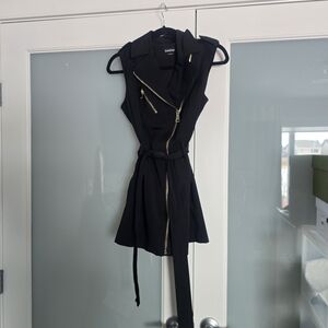 bebe Black Sleeveless Moto Mini Dress with Gold Zippers